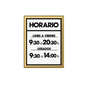 HORARIO EN MOLDURA DORADA ( Sustituye vinilo)