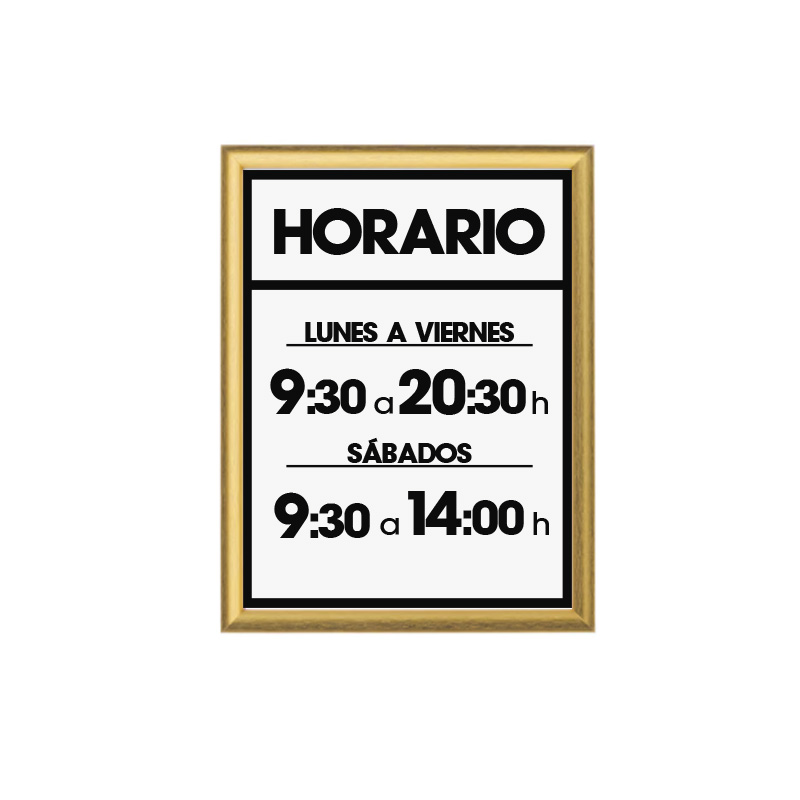 HORARIO EN MOLDURA DORADA ( Sustituye vinilo)